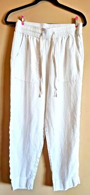 Sigrid Olsen Womens Linen Pull On Pants White Sz M  Wide Leg Boho Vacation Beach